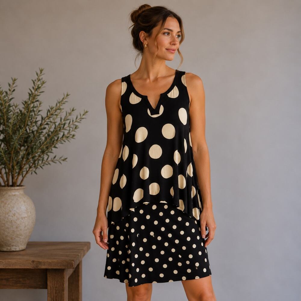 Maeve Black & Tan Polka-dot Davina  Dress Medium